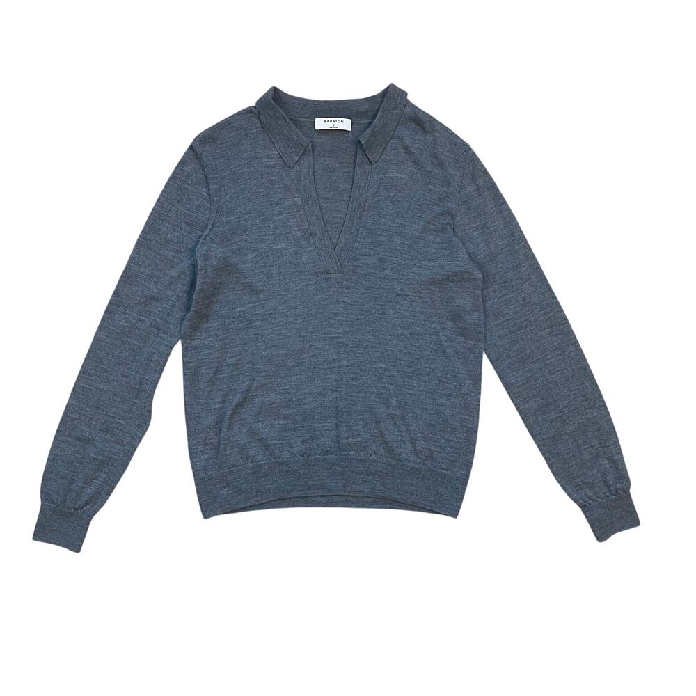 Babaton Aritzia Vocation Merino Wool Polo Sweater Heather Medium Grey Small